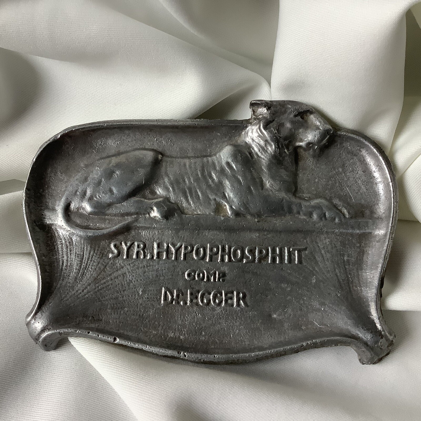 Antique Bronze Silver Tiger Animal Art Nouveau Pharmacy Apothecary Jewelry Tray