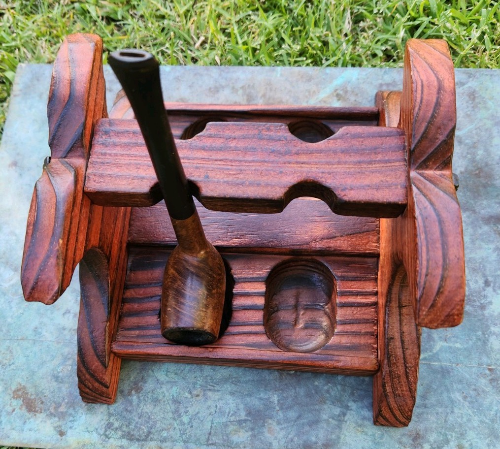 Set Of 2 Vintage Briarwood Tobacco Pipes With Handmade Stand
