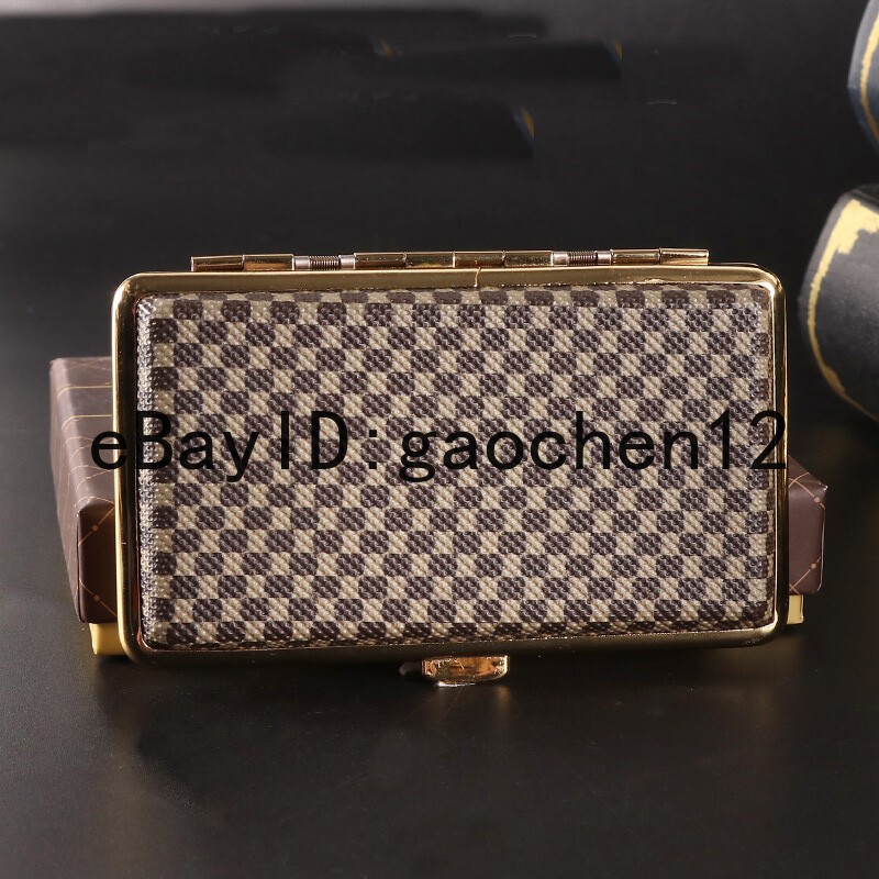 VINTAGE Women Portable Metal Leather Double Sided Cigarette Case HolderBox112MM