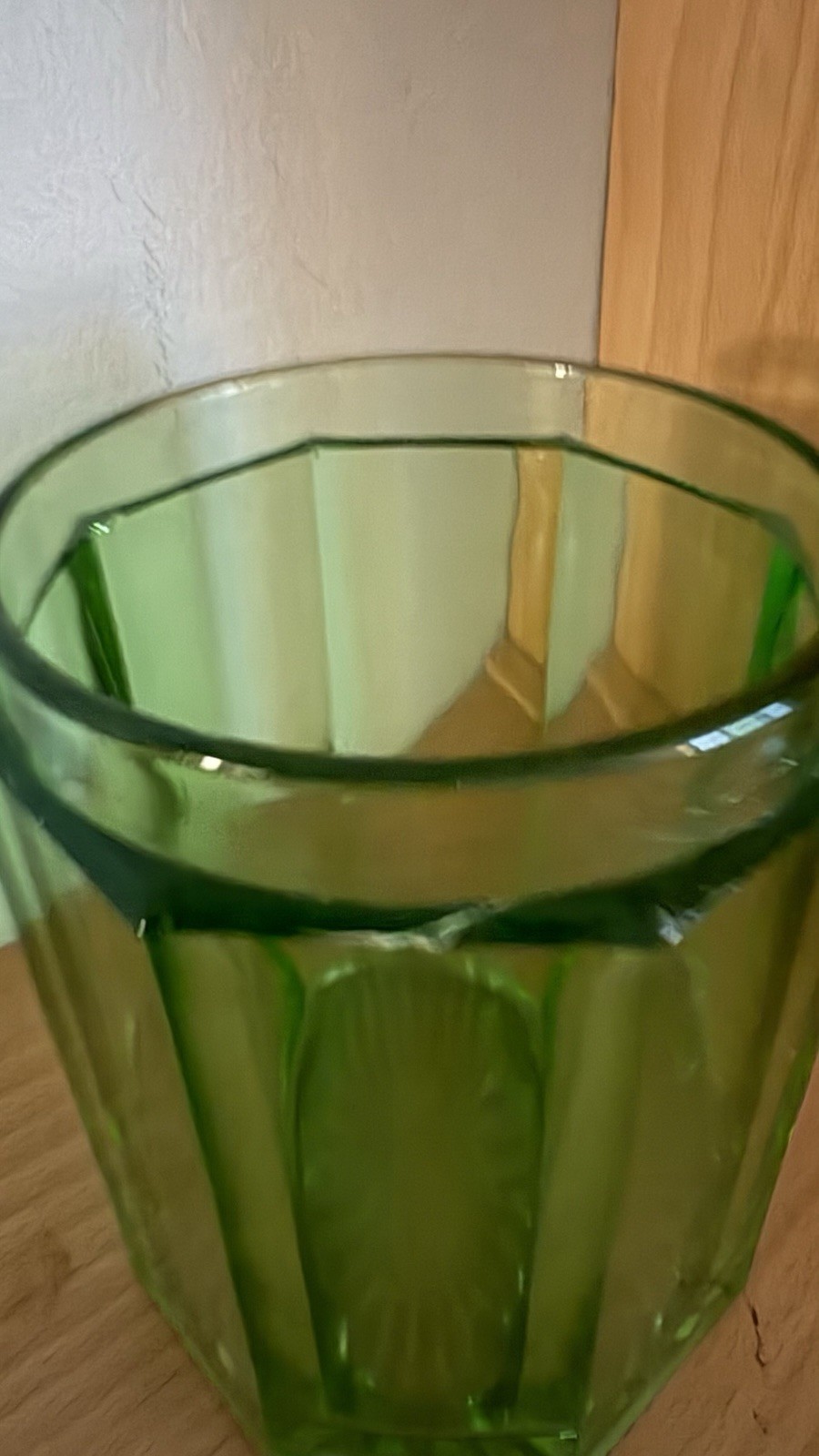 Tobacco Jar Uranium Glass with Wood Lid