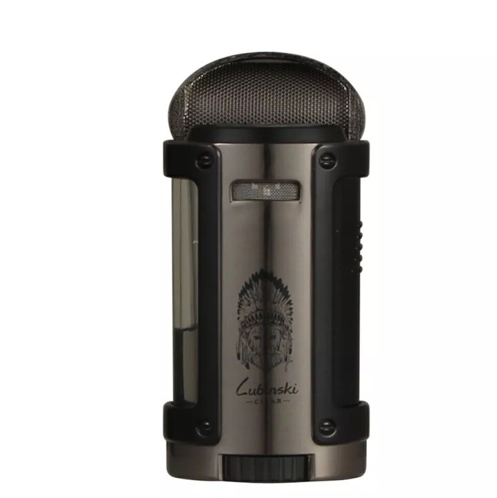 LUBINSKI Torch Cigar Lighter With Leather Case 4 Jet Flame Refillable Butane