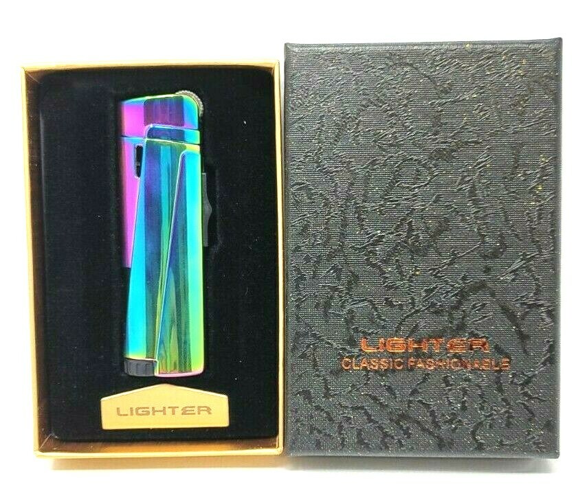 Triple Torch Lighter w/Cigar Punch Windproof gift box In Rainbow