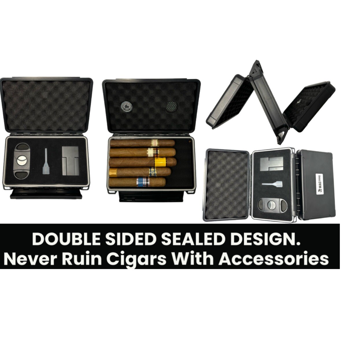 Cigar Case Box Travel Humidor Double Sided Cutter Stand Hygrometer 5 Or 10 Cigar