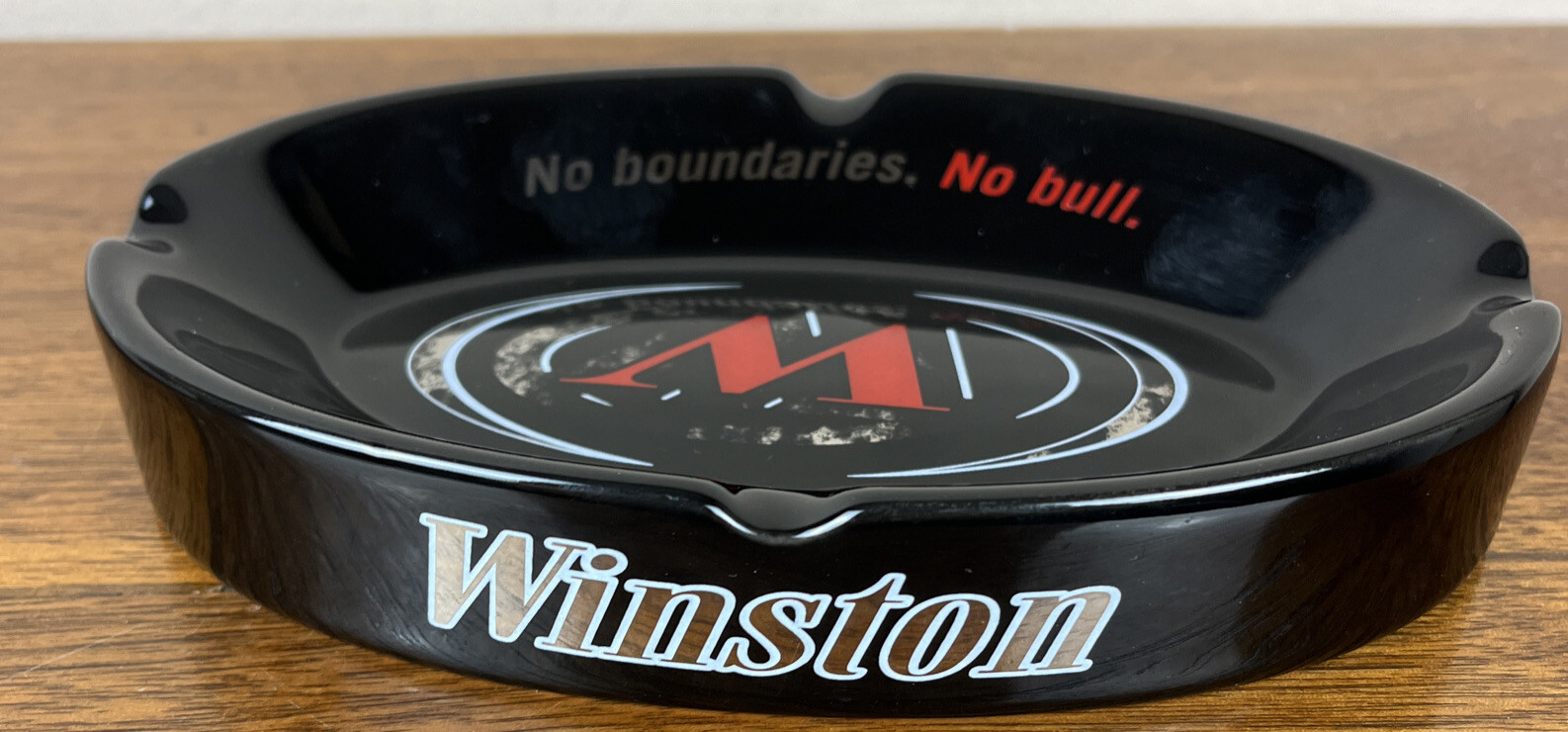 Vintage Winston No Boundaries, No Bull Ashtray Black Silver Red Vintage