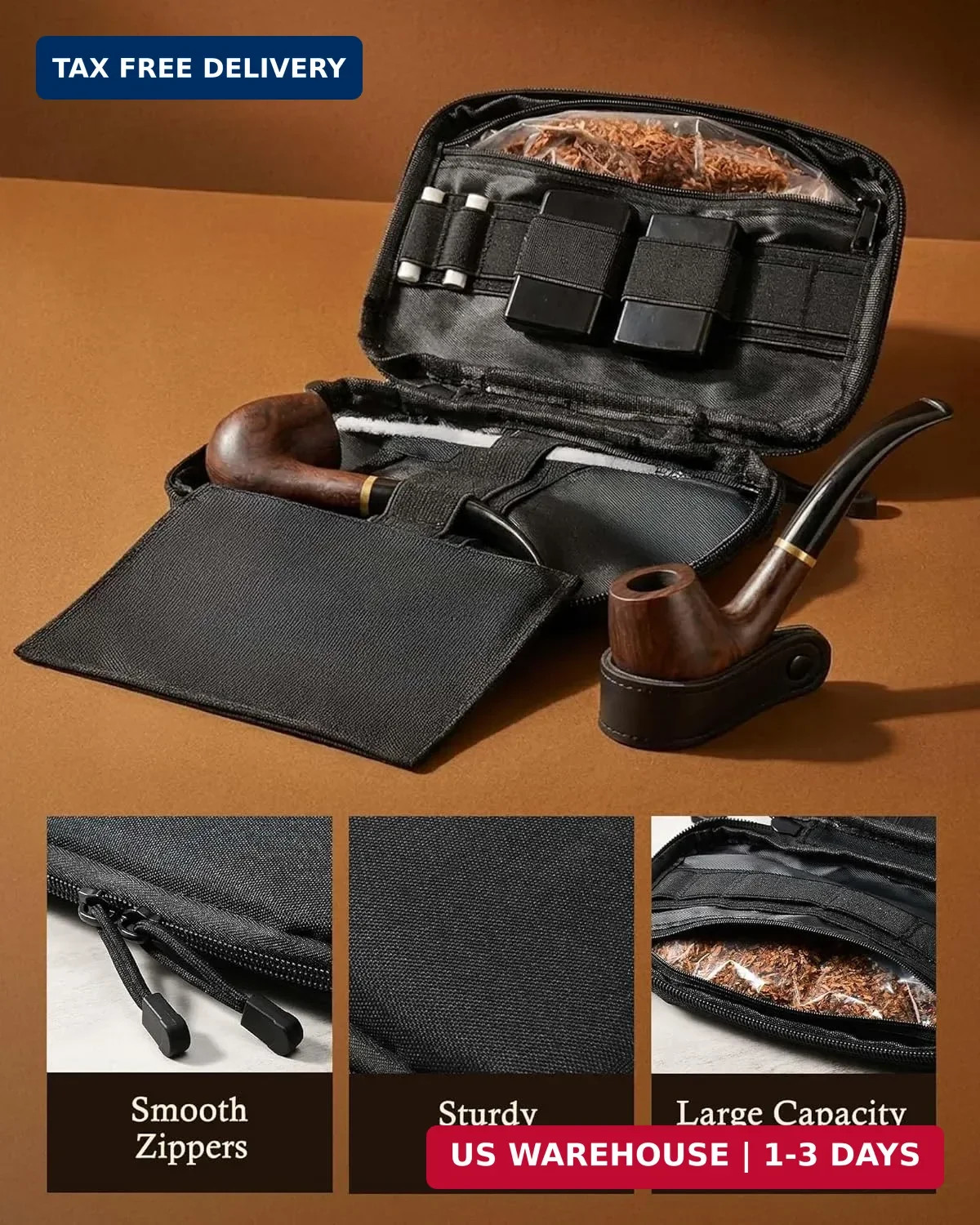 BS-VOG Tobacco Pouch for 2 Pipes, Lightweight Pipe Tobacco Pouch, Oxford Fabric