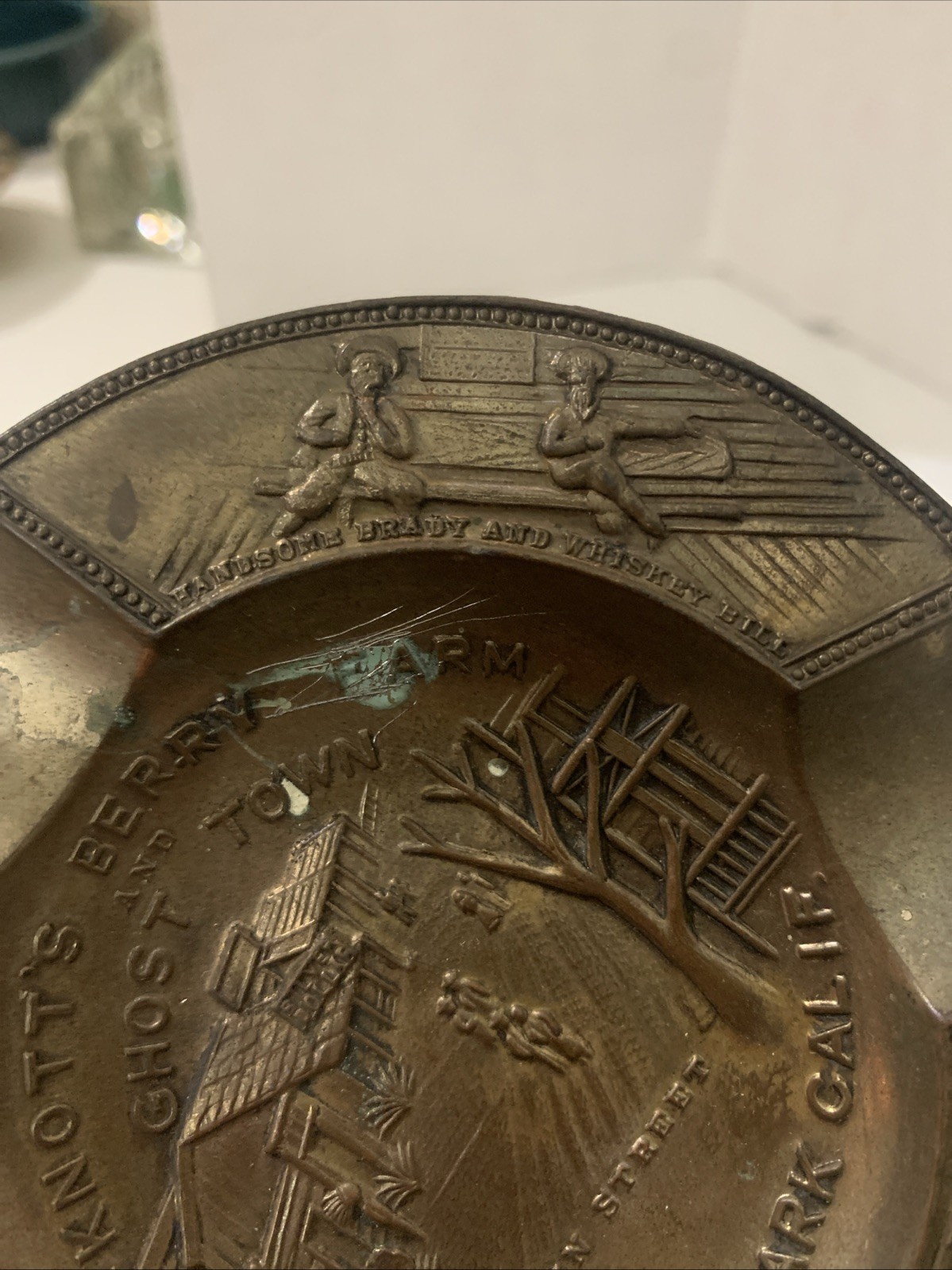 VTG Stamped Metal Ashtray Buena Park Calif Souvenir Knotts Berry Farm&Ghost Town