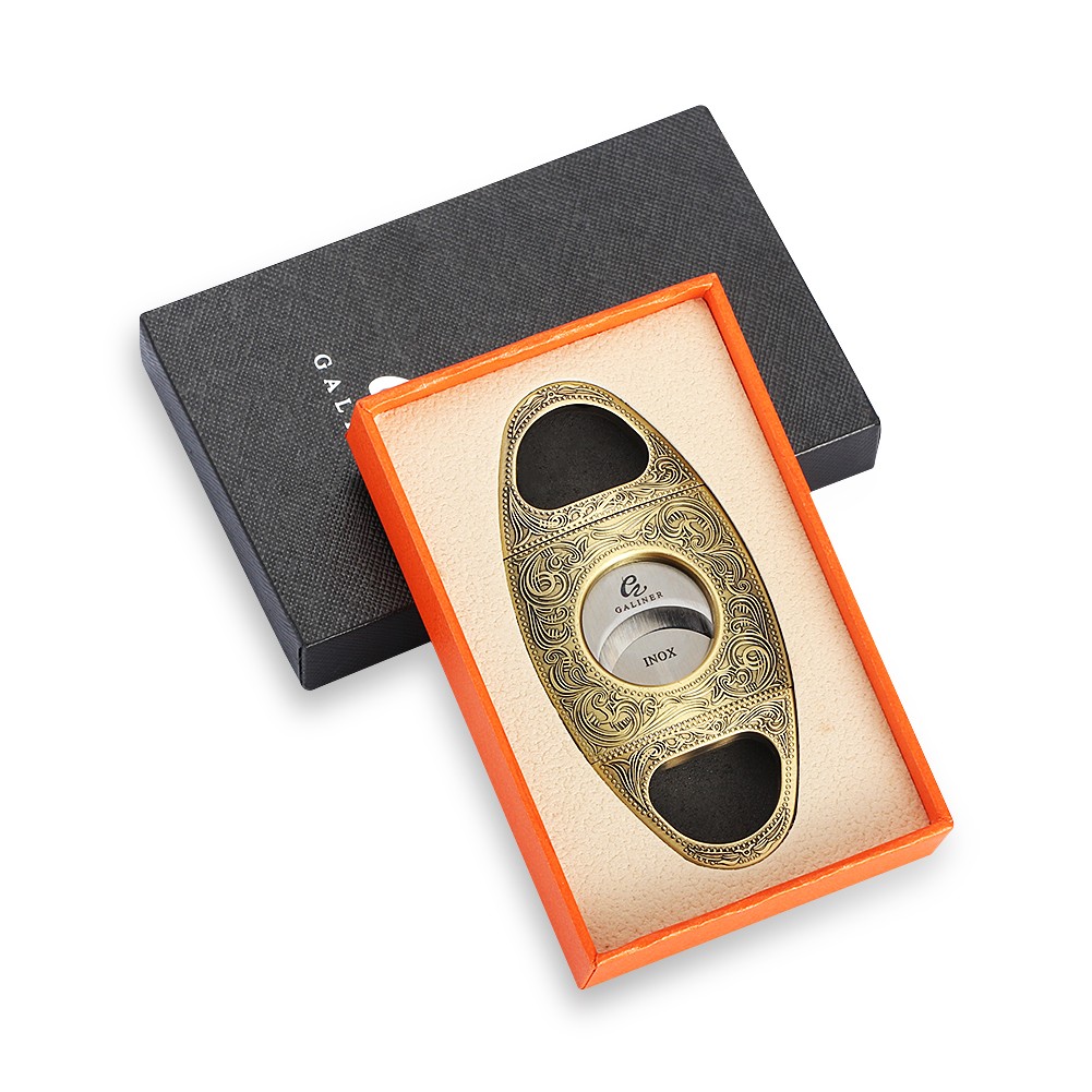 Galiner Vintage Cigar Cutter Carved Design Stainless Steel Guillotine Gift Box