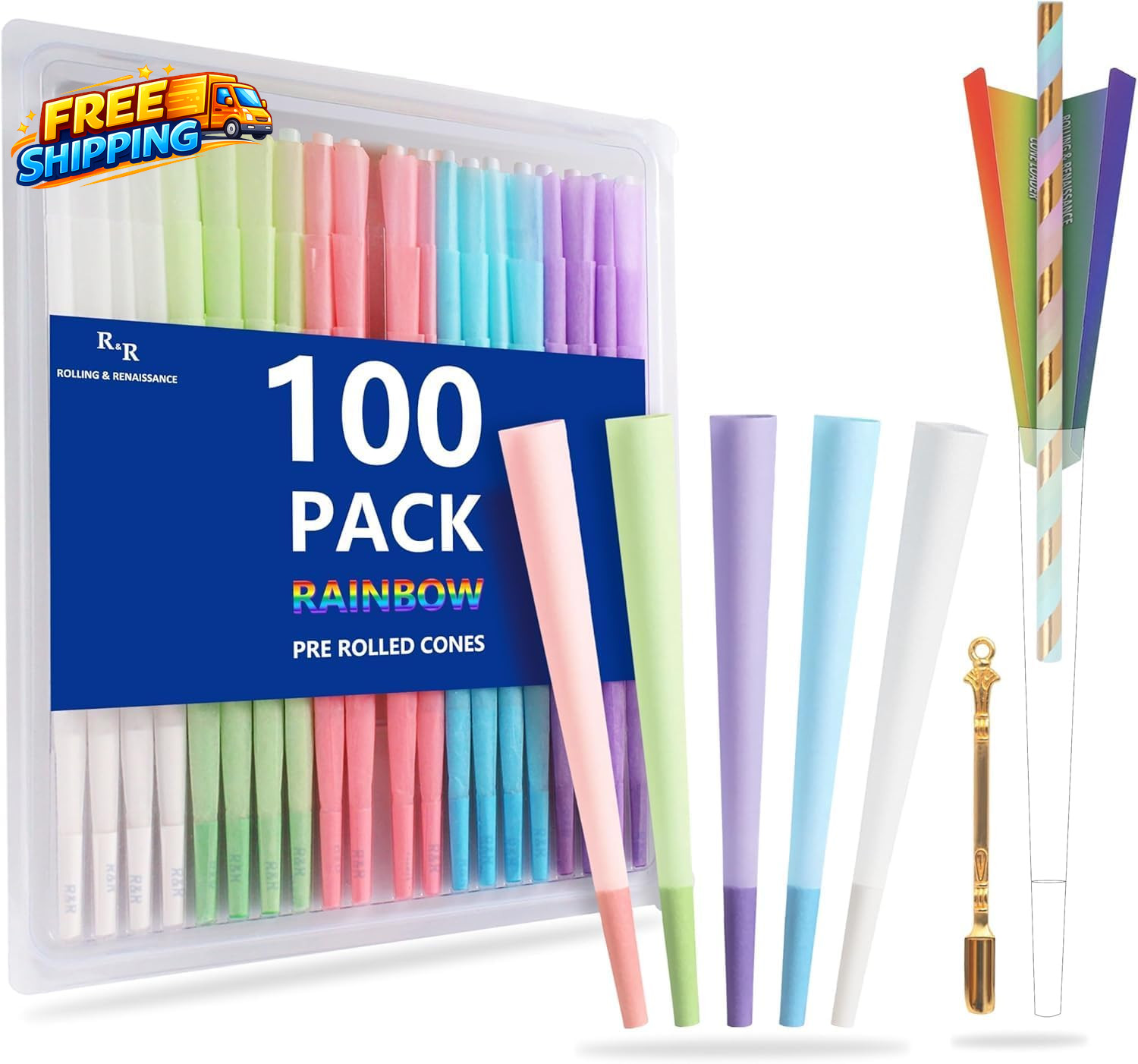 100 Pack Colorful Rolling Papers Pre Rolled Cones King Size 108Mm King Size