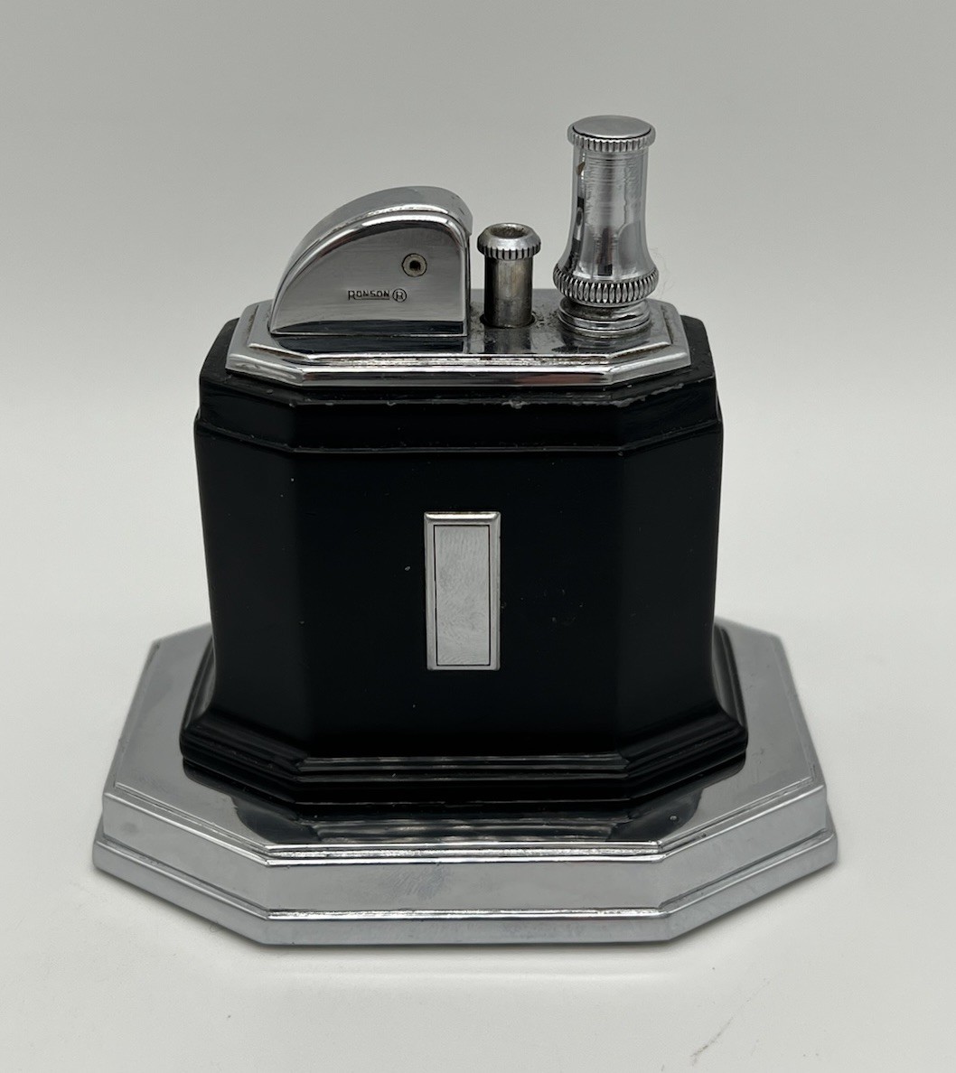 1930s/40s Vintage Ronson OCETTA table Lighter Chrome Blk VGC Watch Video