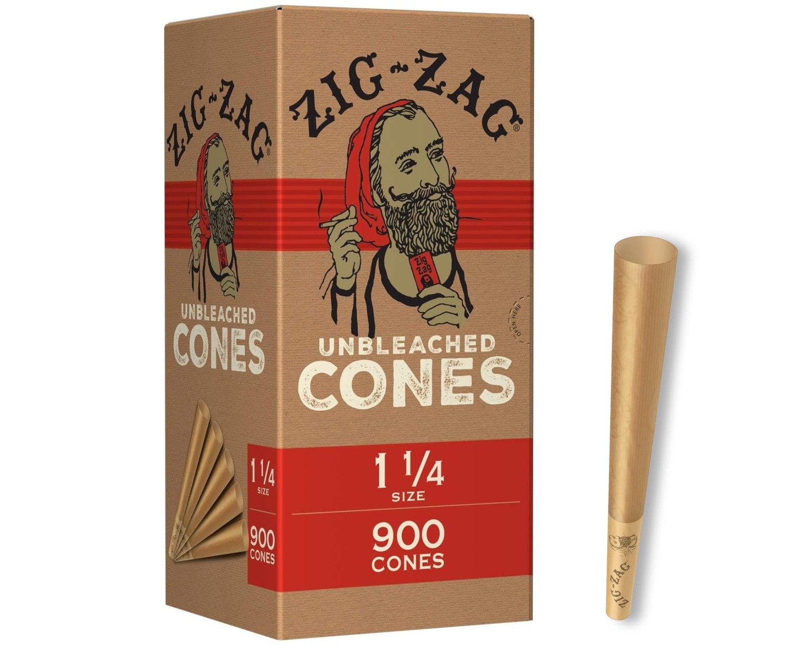 ZIG-ZAG Pre Rolled Cones Unbleached 1 1/4 size 900ct