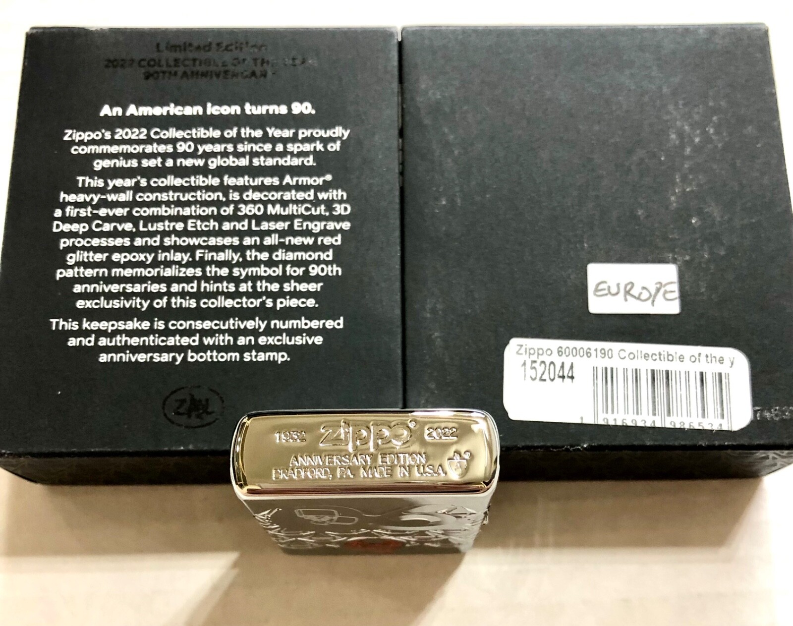 Zippo Coty 2022 90th Anniversary Europe Version LTD 3,000. Chrome . New.
