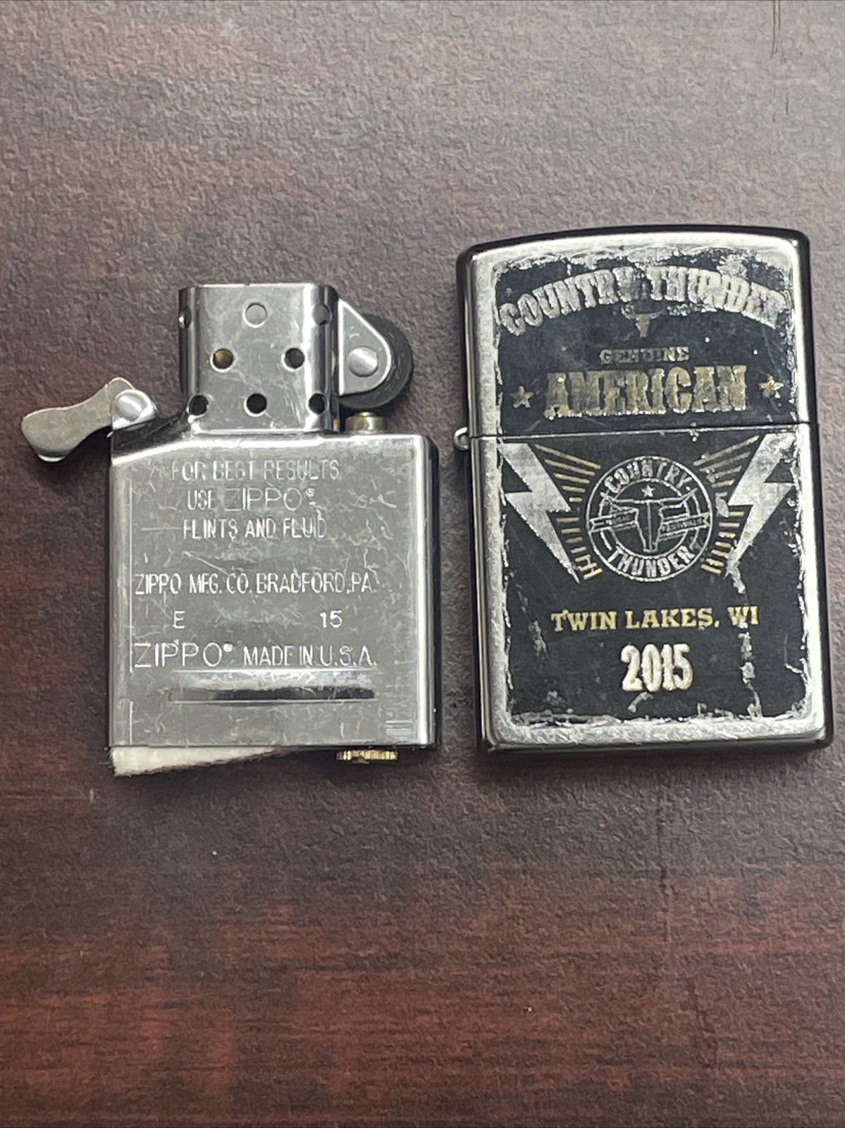 Zippo Lighter E15 Country Thunder Genuine American Twin Lakes Wi
