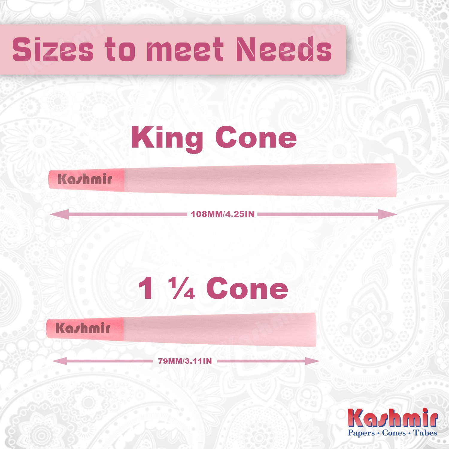 Kashmir Pink Pre Rolled Cones Natural Gum & Smooth Rolling Papers 1 1/4 – 200 Ct