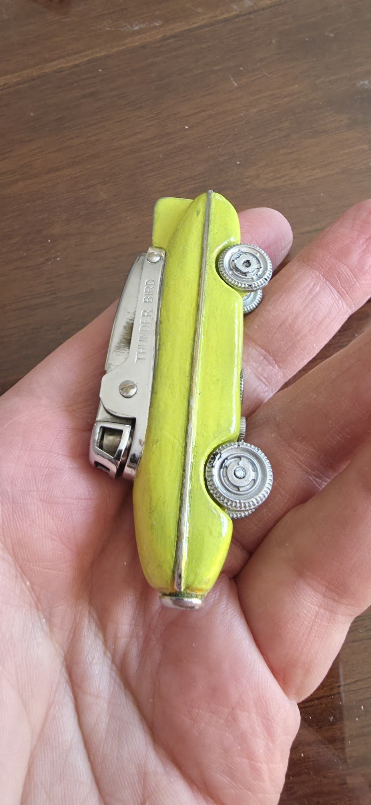 1950 Car THUNDER BIRD Vintage Lighter COLOR SPARKS ENAMEL Not Orig. Wheel