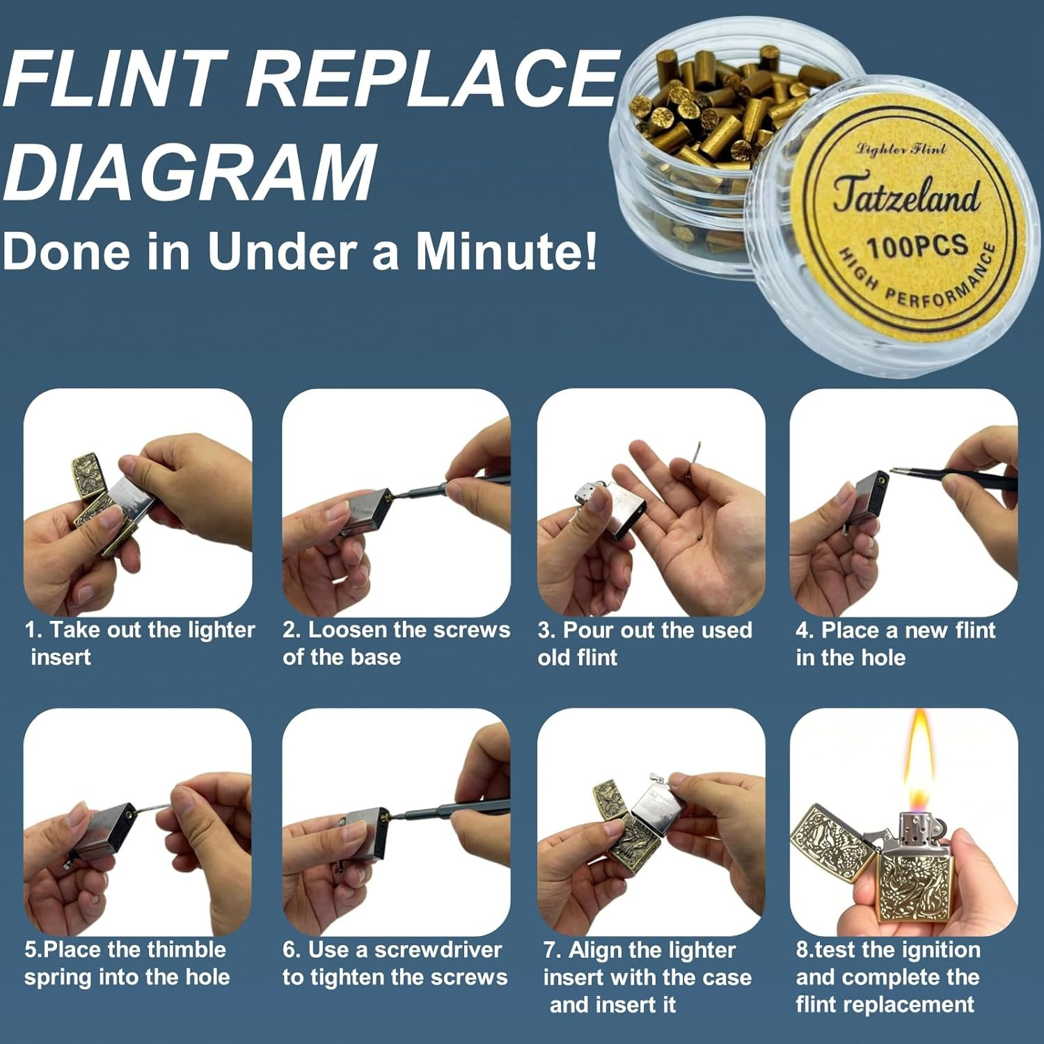 Lighter Flints and Wick Set – Inculdes (100Pcs Flint Stones, 40” Cotton Wick…