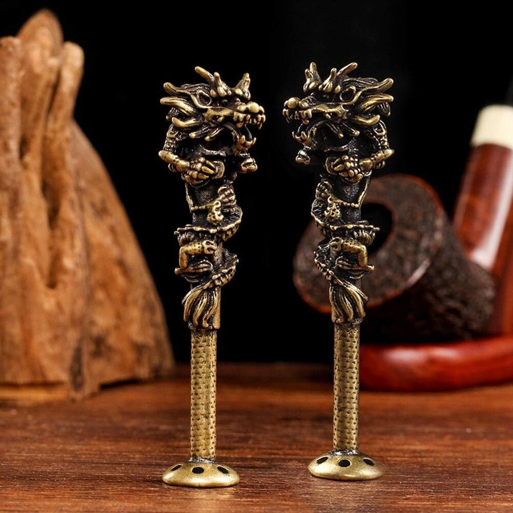 Golden Carving Dragon Smoking Pipe Tamper Tobacco Herb Tamp Tool Press Metal