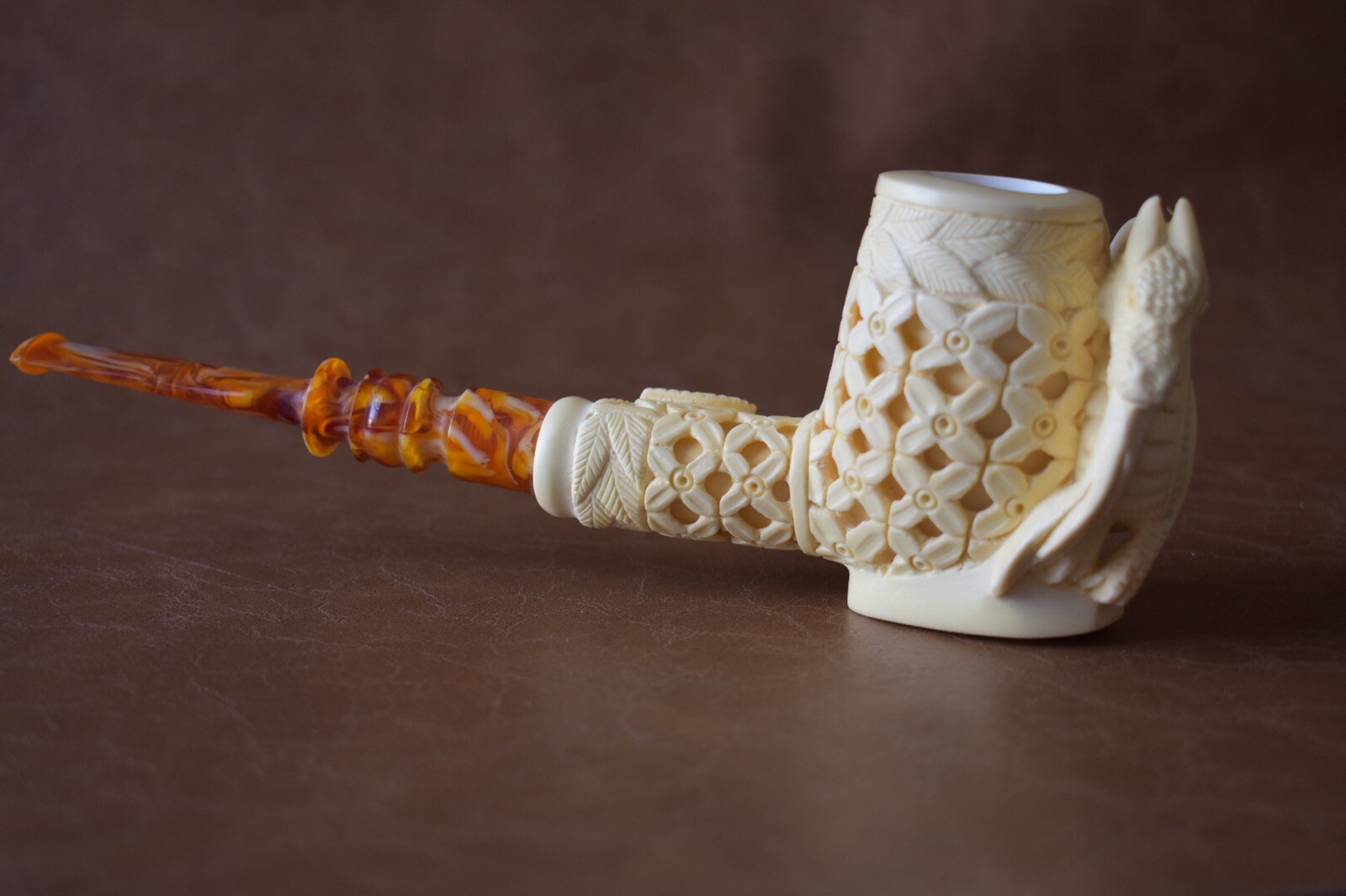 Large Dragon Pipe By Ali Handmade Block Meerschaum-NEW Custom Made CASE#135