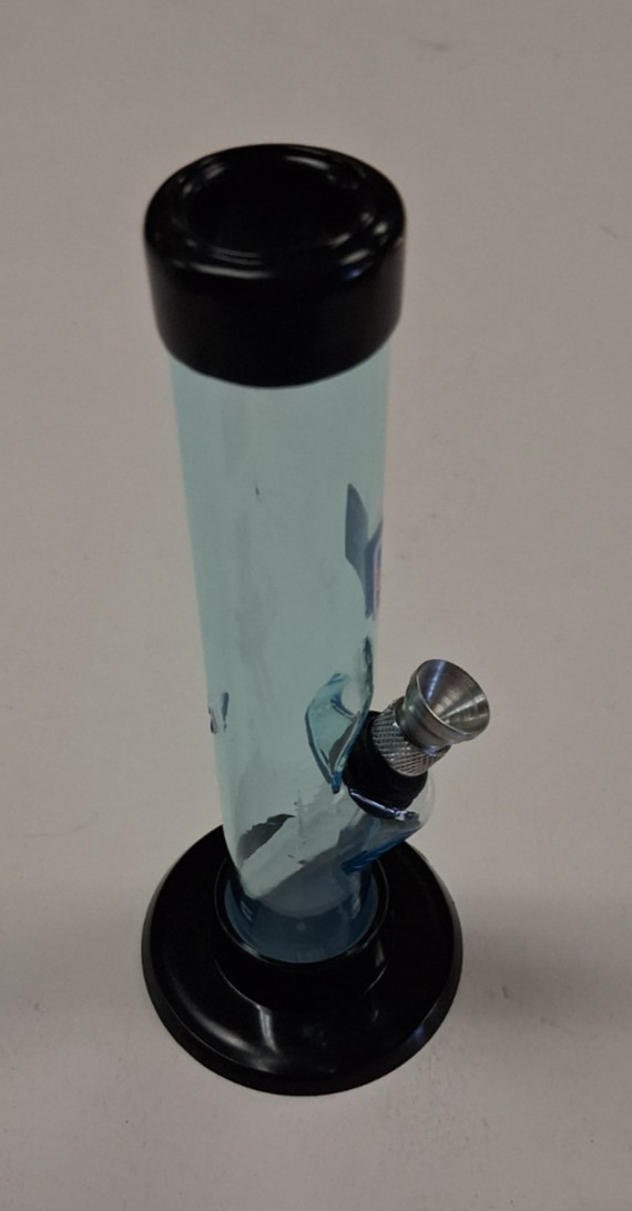 6″ ACRYLIC PLASTIC STRAIGHT THUMB CARB WATERPIPE BONG HOOKAH CLEAR LBLUE 1″M