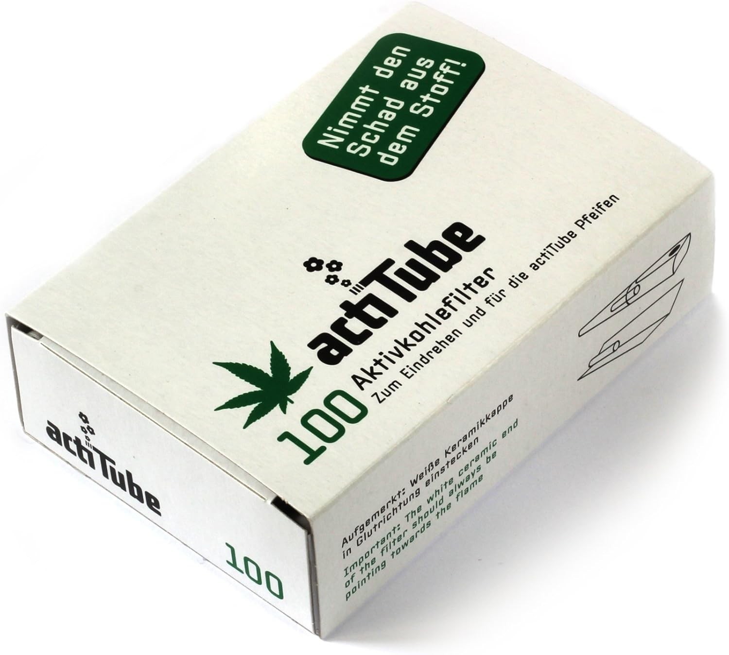 Actitube 100-Pack Activated Charcoal Pipe Filters 8.4x35mm Natural Draw Tips
