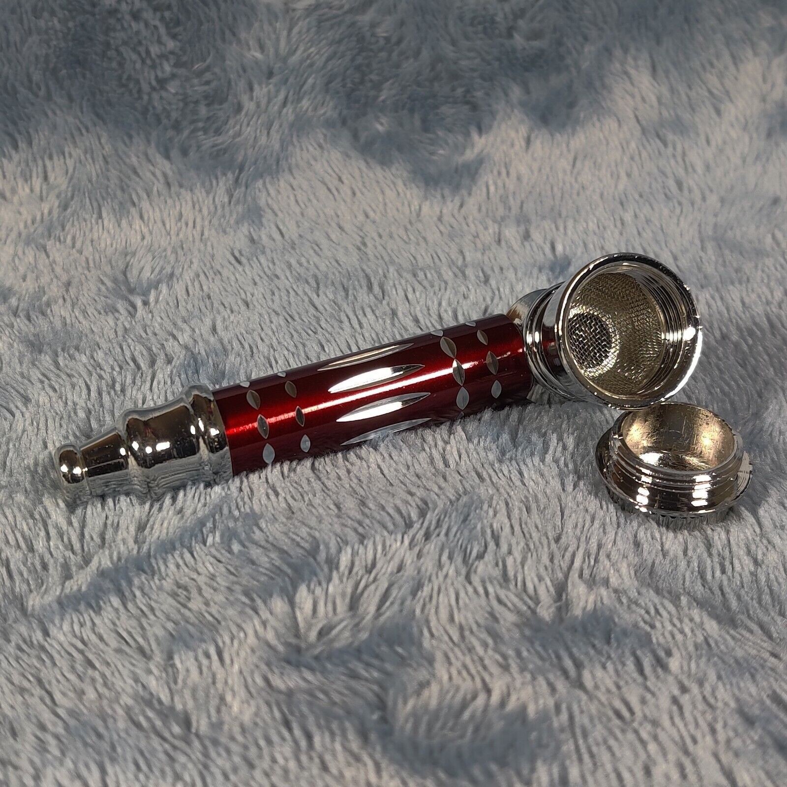 Small Red Luxury Metal Smoking Pipe Tobacco Herb Silver Portable Pocket Size
