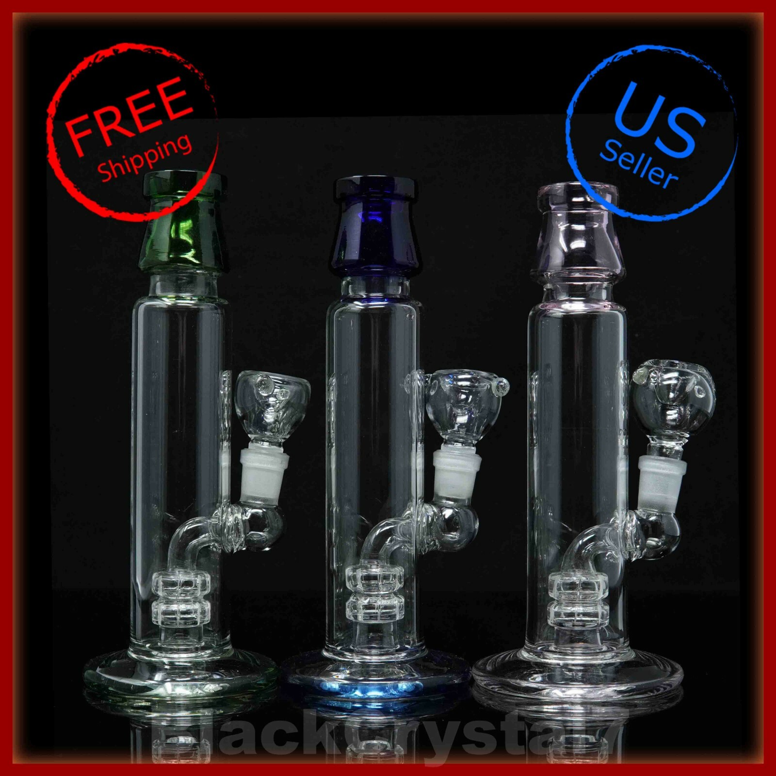 8 in Premium Thick Double Disc Hookah Bubbler Tobacco Smoking Glass Water Pipes