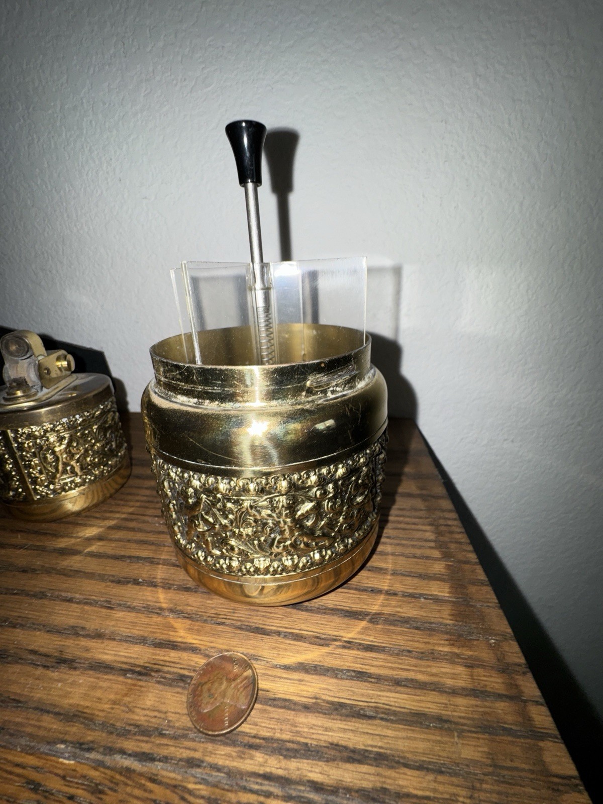 Brass Cigarette Dispenser And Lighter Cherub Design 1960s Erhard & Sohne NICE