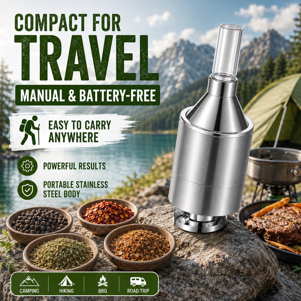 56mm Big Size Manual Metal Spice Powder Grinder Hand Crank Funnel Container Tool