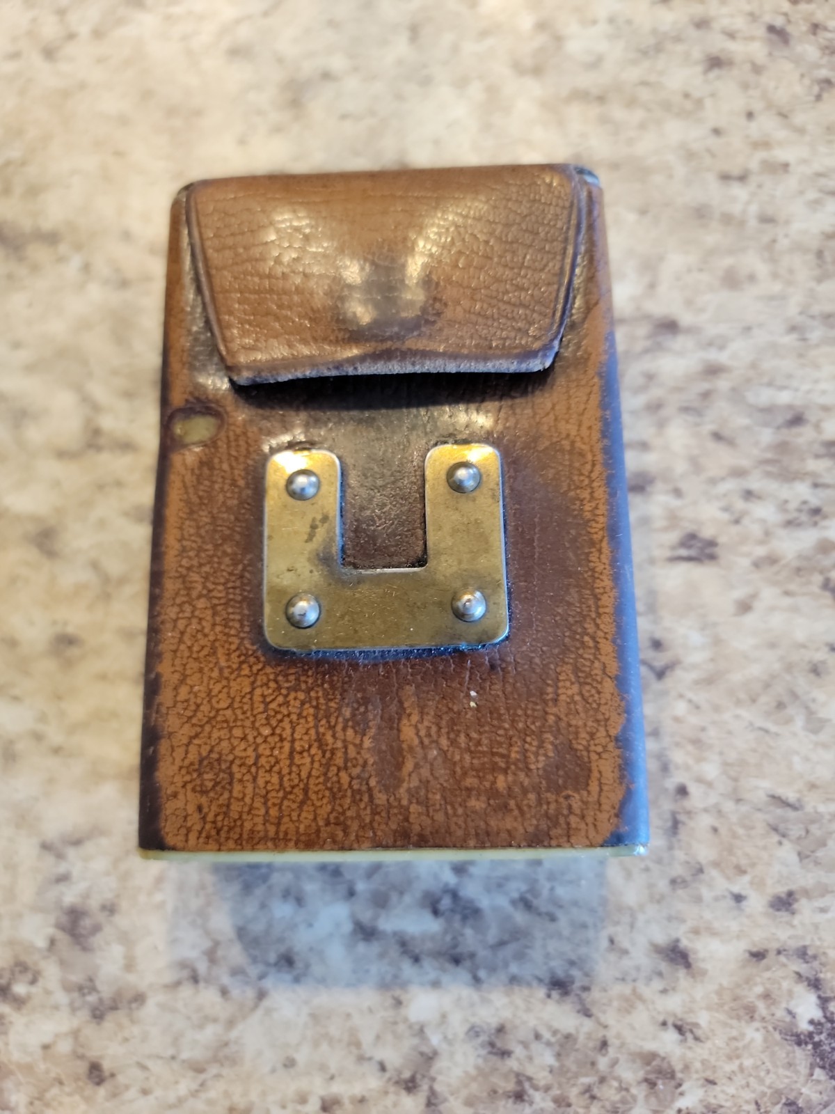 VINTAGE ROLFS CIGARETTE LEATHER SNAP LID 3.5″ BROWN GOLD