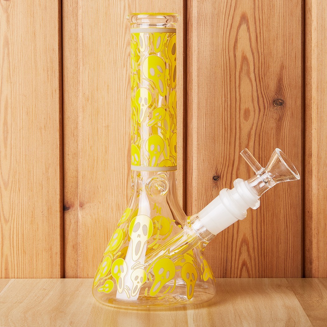 7.8″ Skull Fluorescent Glass Bong Glass Water Pipe Smoking Tobacco Beaker 14MM