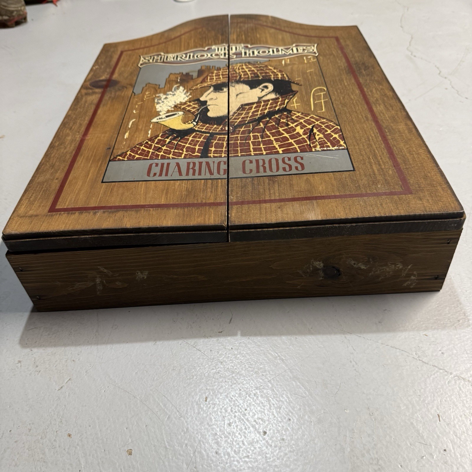 Vintage Sherlock Holmes Charing Cross Wooden Hanging Pipe Cabinet