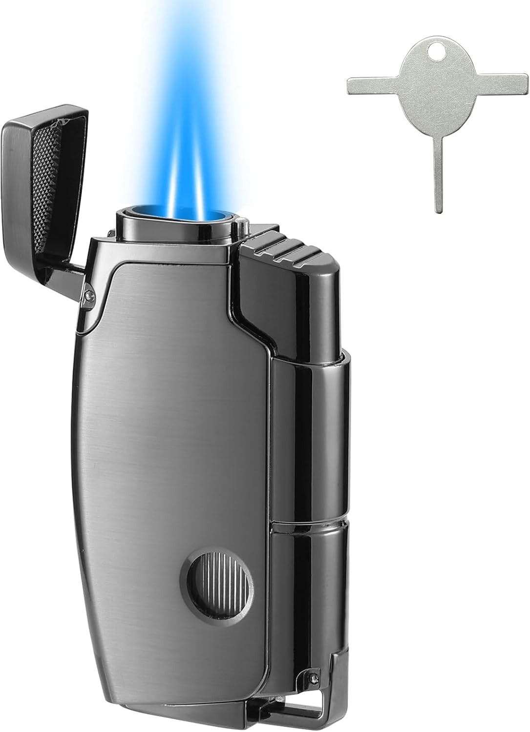 Double Torch Butane Lighter with Punch, Jet Windproof Lighter with Keyhole, R…