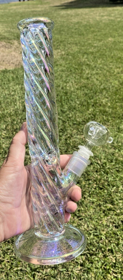 12″ Holographic Rainbow Heavy 7mm Borosilicate Glass Bong 3 Pinch Ice Catcher