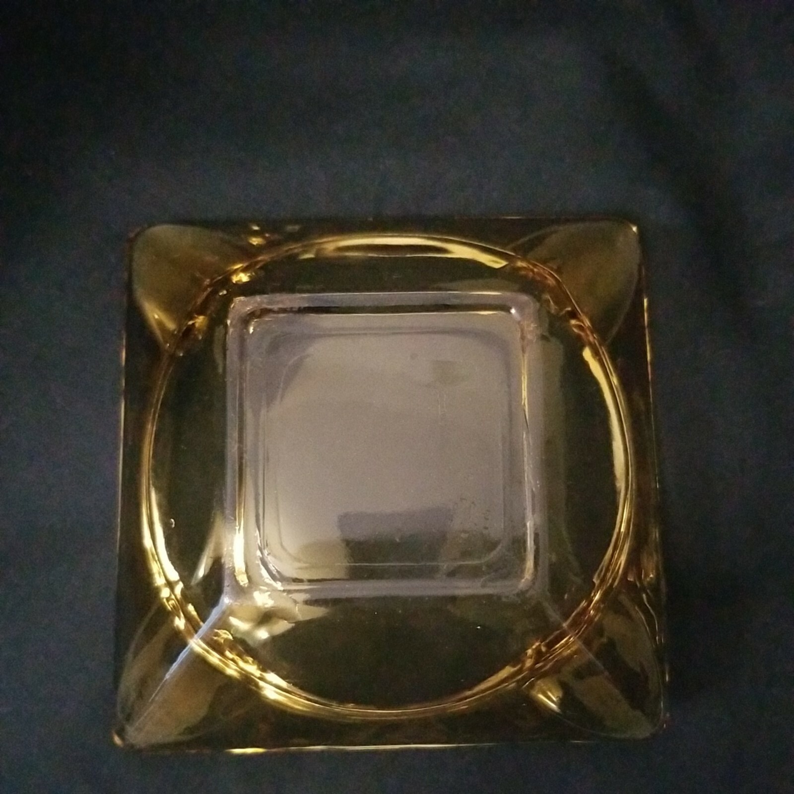 Vintage Square Amber Brown Gold Glass Ashtray Tobacco Cigarettes Cigars