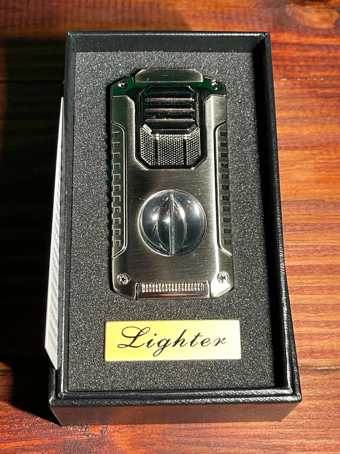 5 in 1 Cigar Lighter Silver Triple Torch w V Cutter Punch & Draw Tool