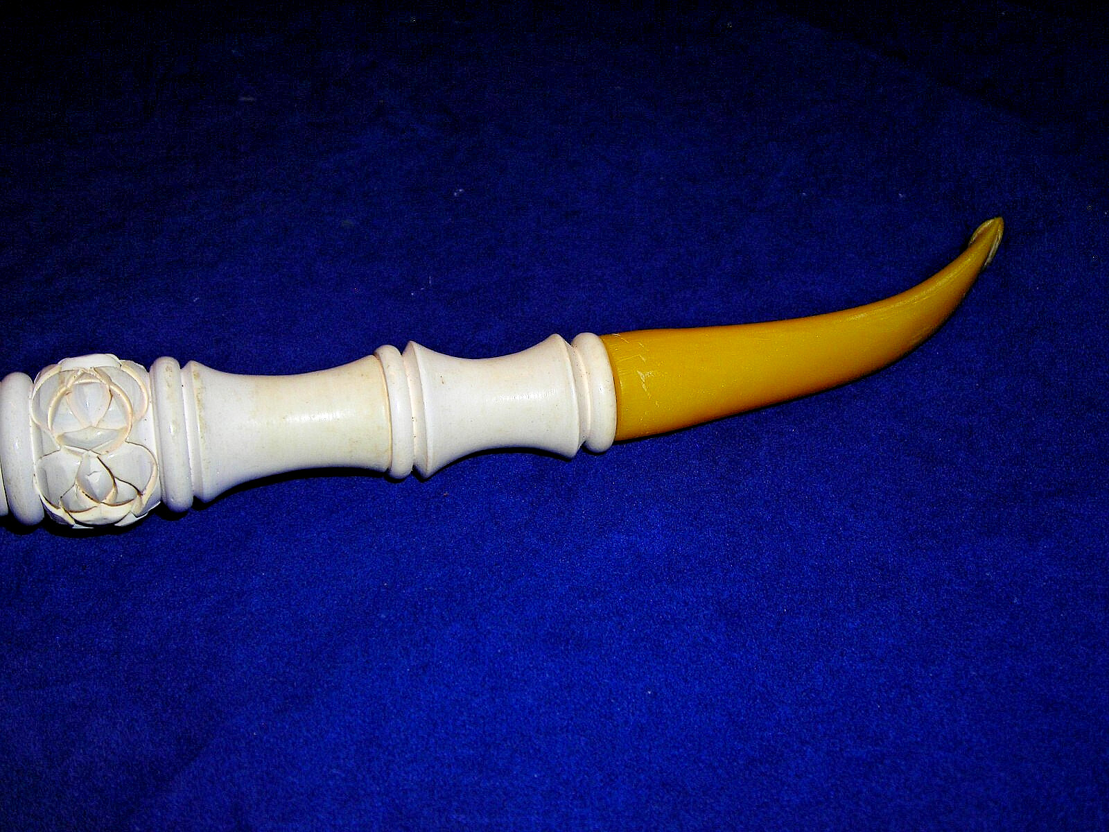🔴UNSMOKED NEW BLOCK MEERSCHAUM PIPE 15 INCHES LONG LOTS OF DETAILED CARVING -BB