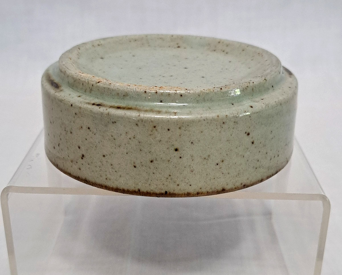 Vintage Otagiri OMC Japanese Glazed Stoneware Ashtray Speckled Beige Blue Floral