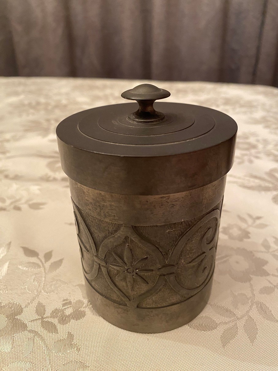 Pewter Retro Cylinder-Shaped Cigarette Case 4-1/4″ Tall From Germany