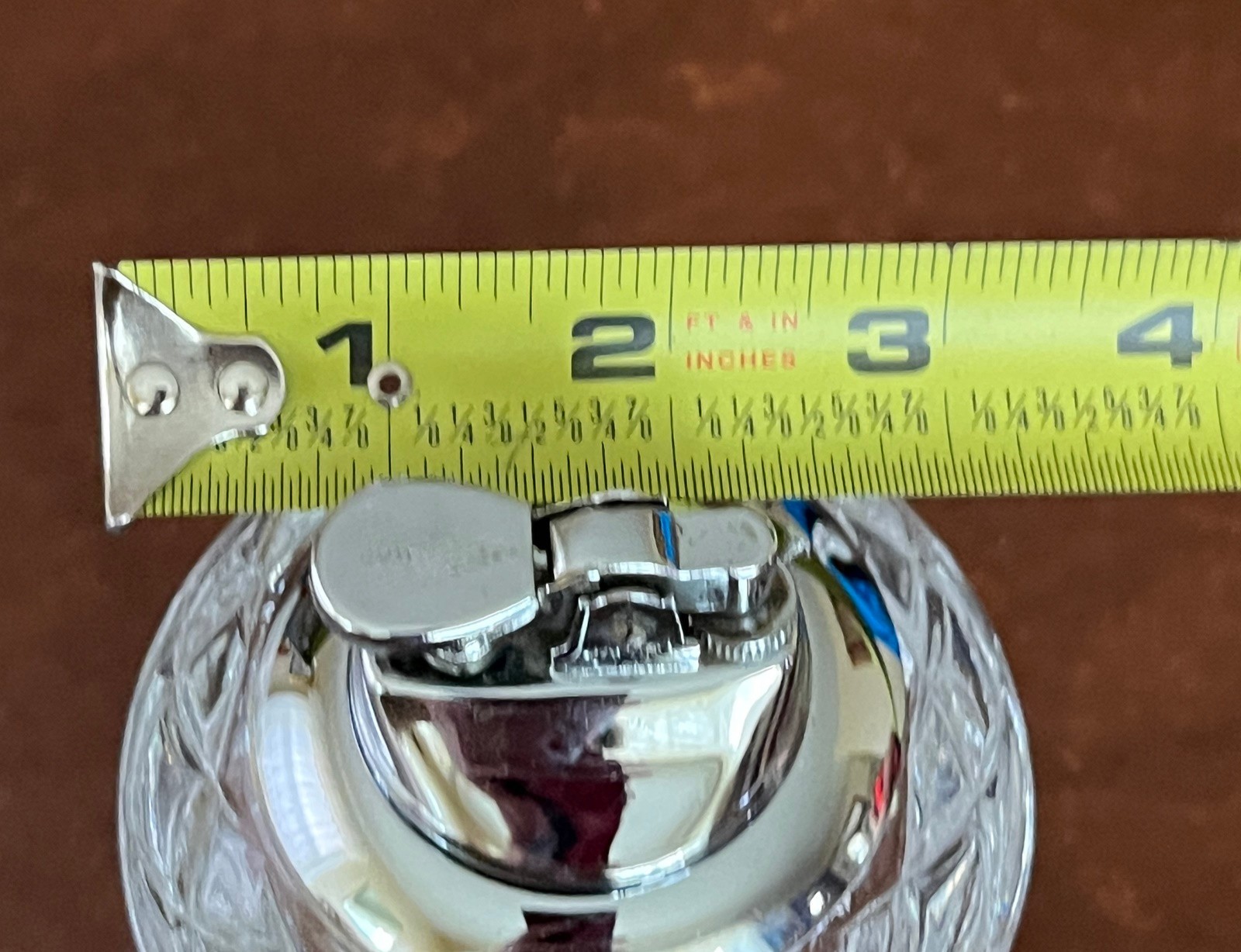 Vintage 60’s – 70’s Cut Crystal Glass & Chrome Table Top Lighter Japan MIJ