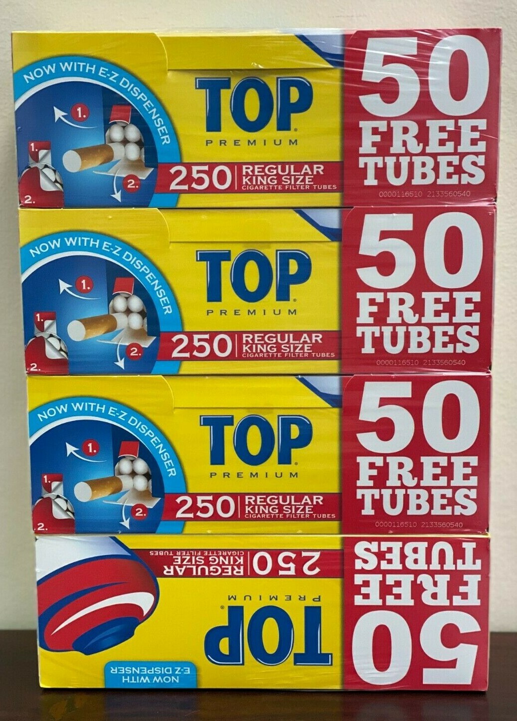 Top Regular KING Red RYO Cigarette Tubes – 250ct Box (4 Boxes)