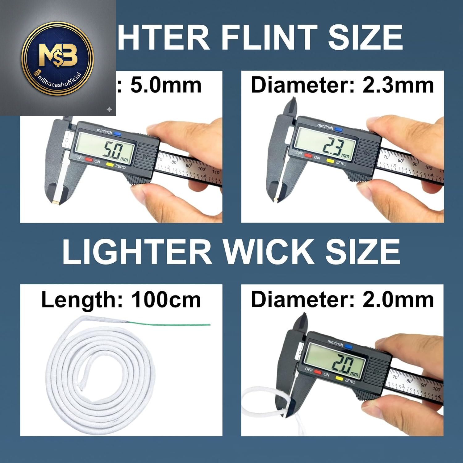 Lighter Flints and Wick Set – Inculdes (100Pcs Flint Stones, 40” Cotton Wicks,