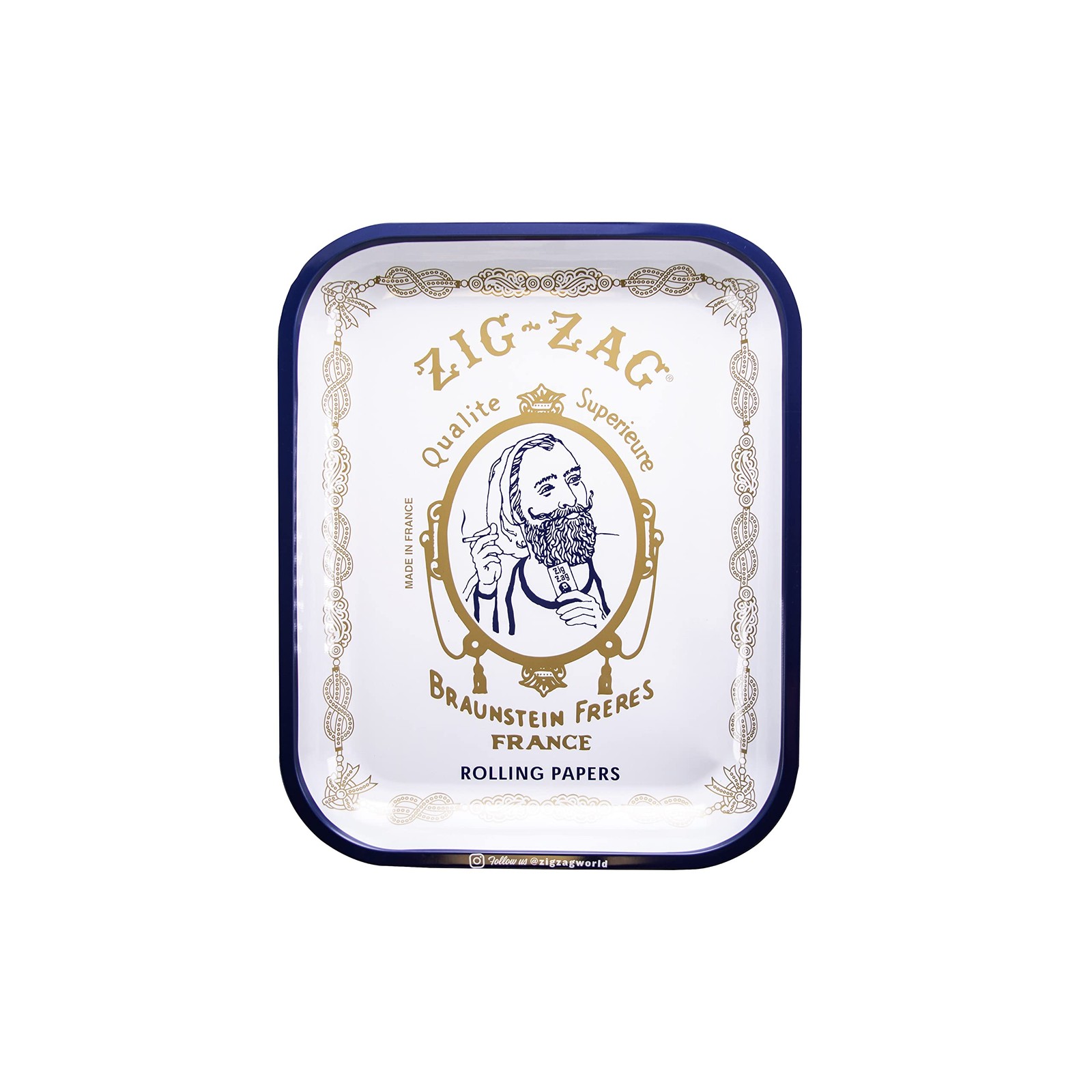 ZIG-ZAG Metal Rolling Tray, Large (13.4″ x (Pack of 1), White and Blue