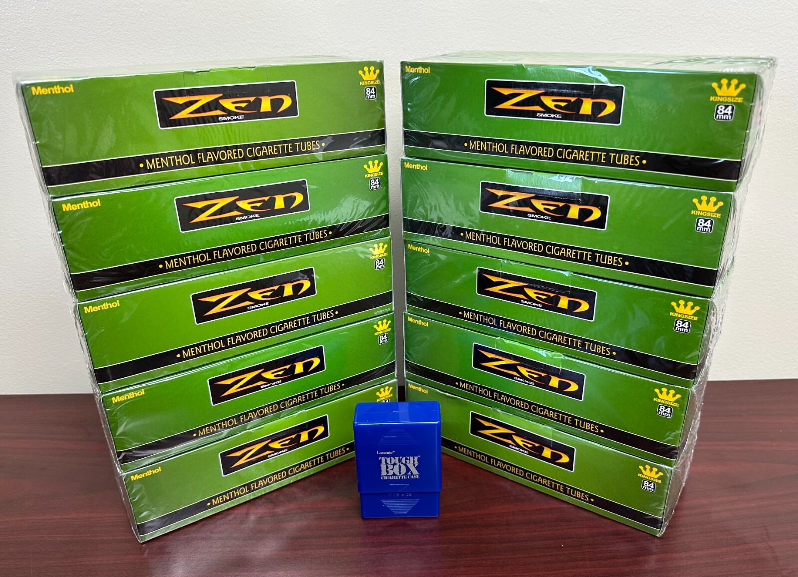 ZEN KING 84mm Menthol Cigarette Tubes 10-Boxes Plus a Free BLUE Tough Box Case
