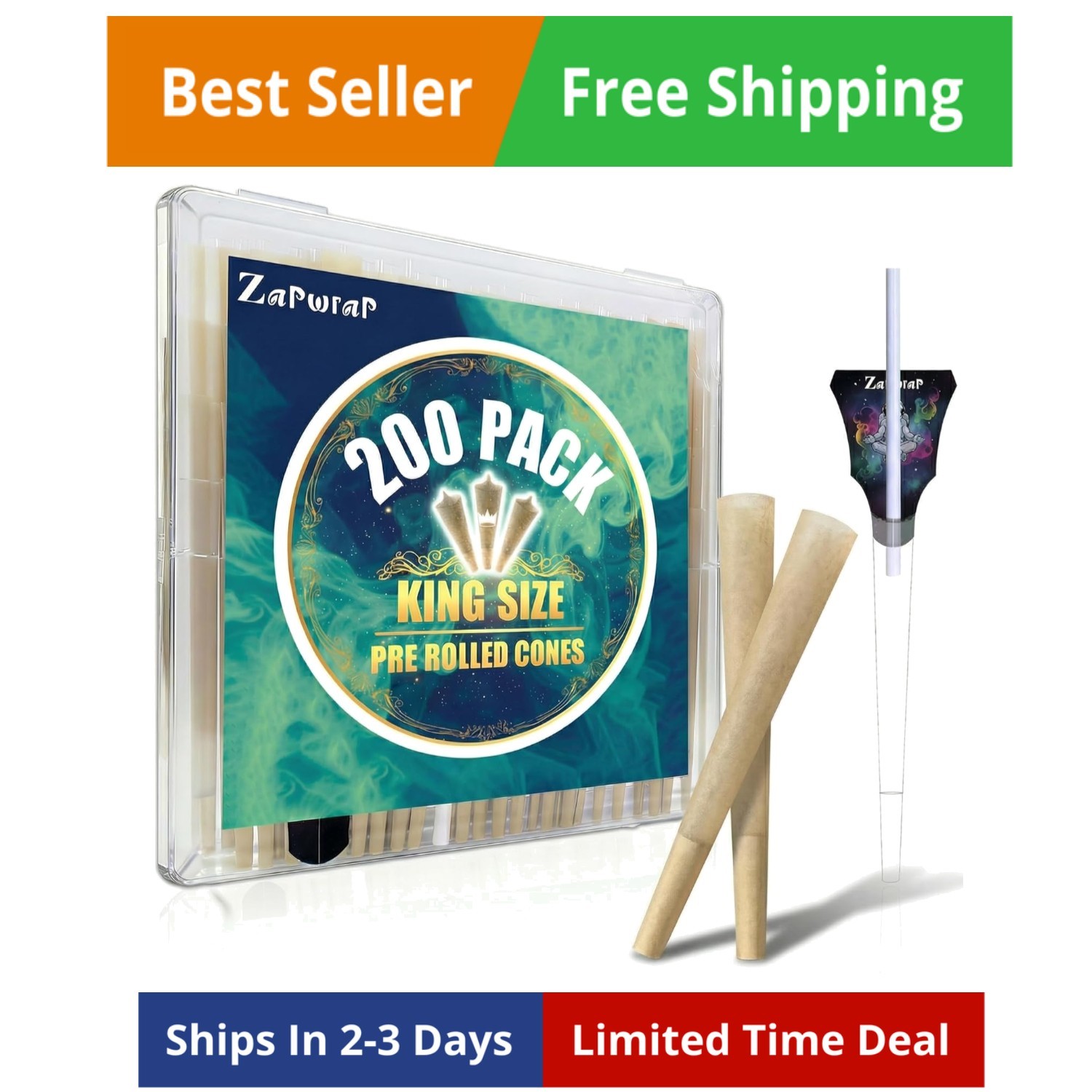 King Size Pre-Rolled Cones – 200 Count – 108Mm Natural Paper