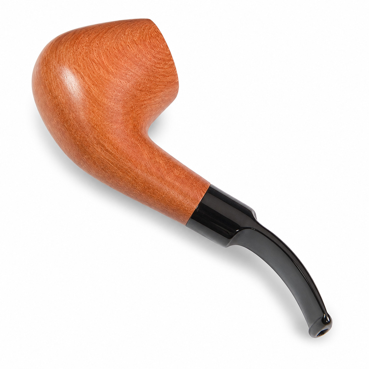 Classic Bent Wood Tobacco Pipe 9mm Filter Light Brown Grain Black Curved Stem wi
