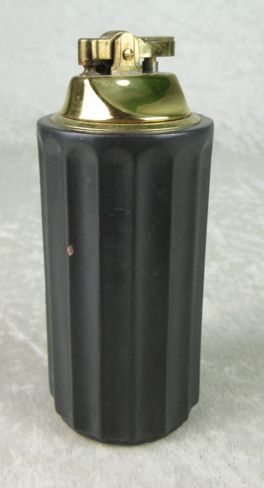 Hyalyn Pottery Table Lighter Black Ribbed Vintage Mid Century Modern 5-1/8in T