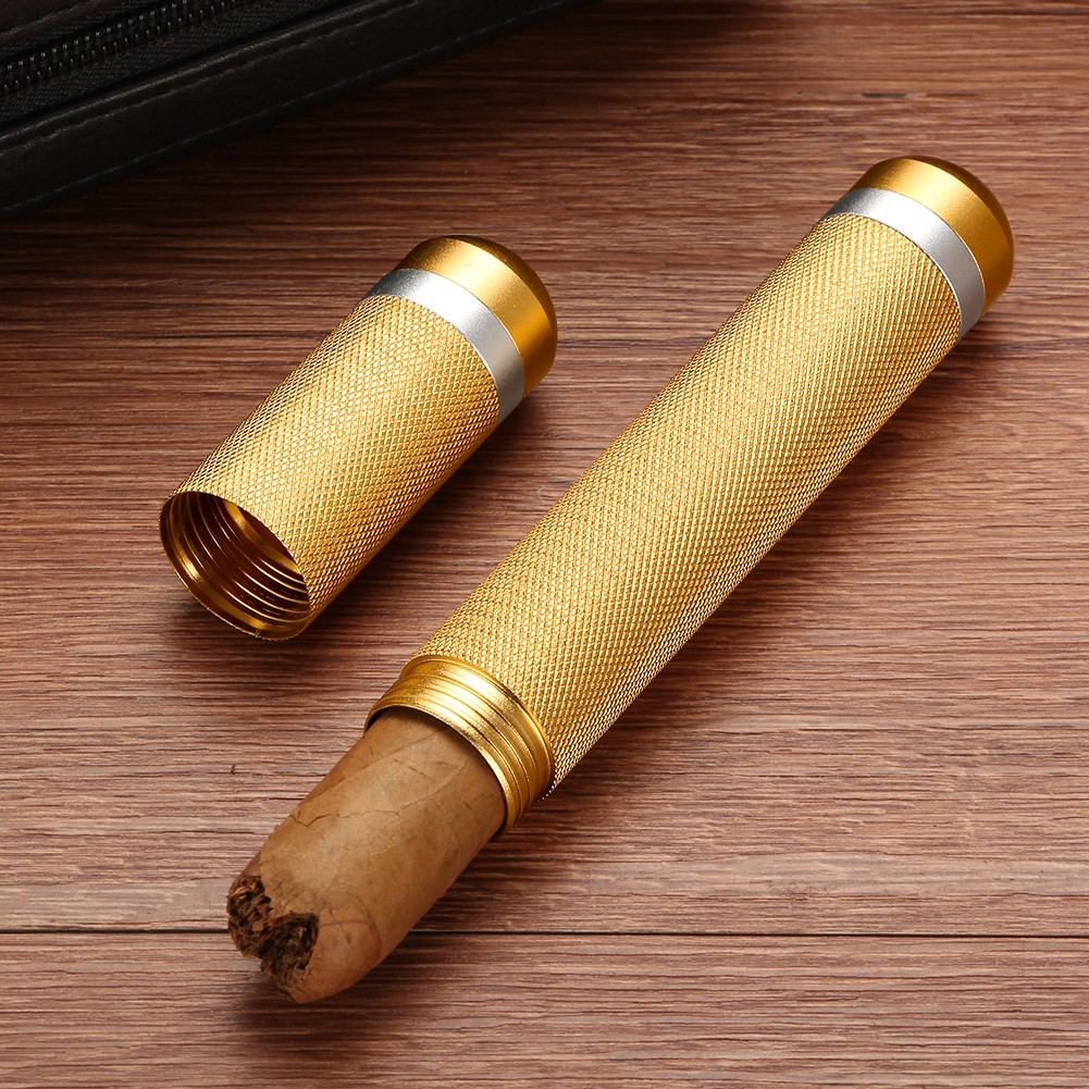 Galiner Gold Cigar Case Tube Box Waterproof Cigar Holder 1 Cigar Tobacco Metal
