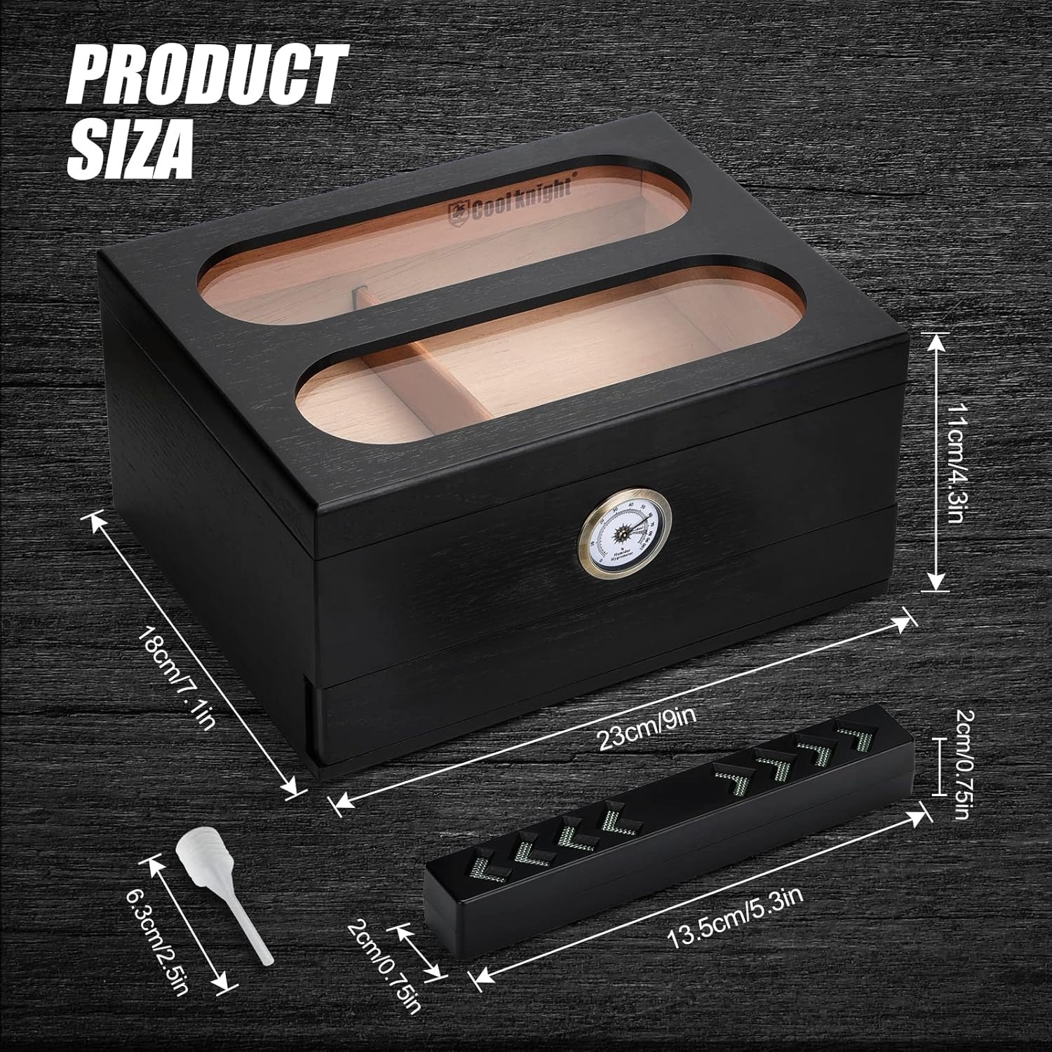 Spanish Cedar Cigar Humidor – Glass Top & Humidifier for 20-35 Cigars