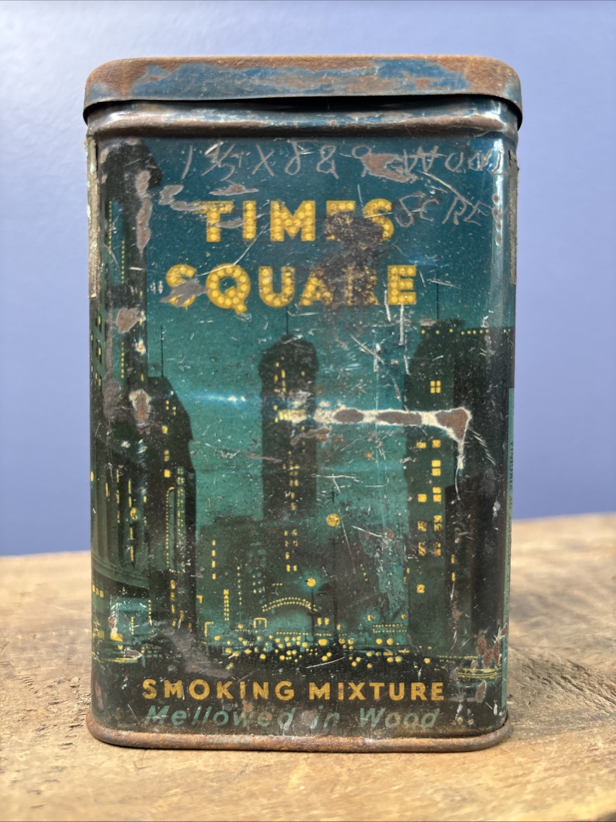 Antique Original Times Square Graphic NYC New York City Tobacco Advertising Tin