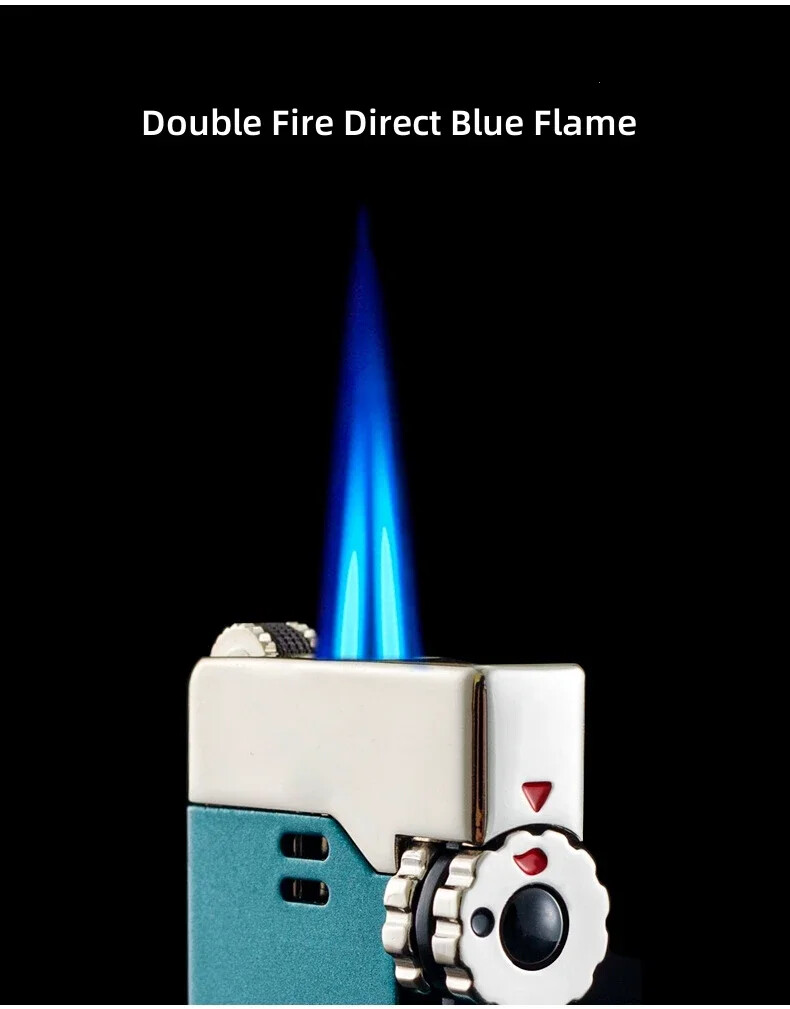 JOBON Windproof Inflatable Turbo Lighter Double Fire Blue Flame Gift Men Women
