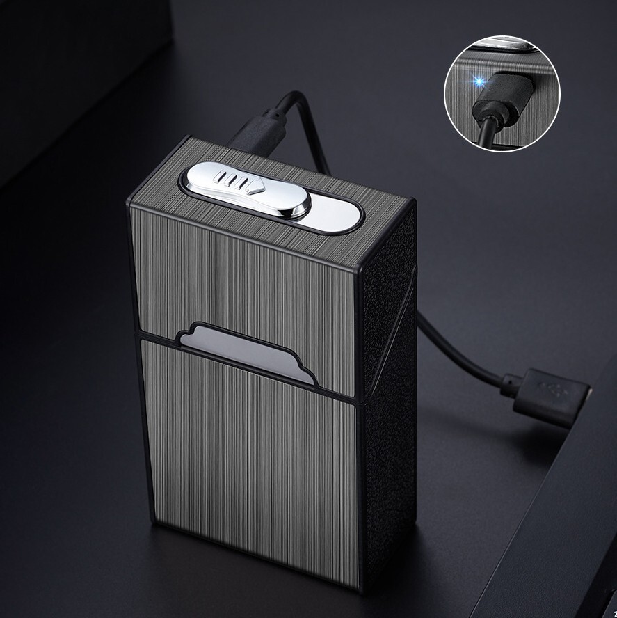 Cigarette Case Smoke Tobacco Box Lightweight Holder with Windproof Lighter